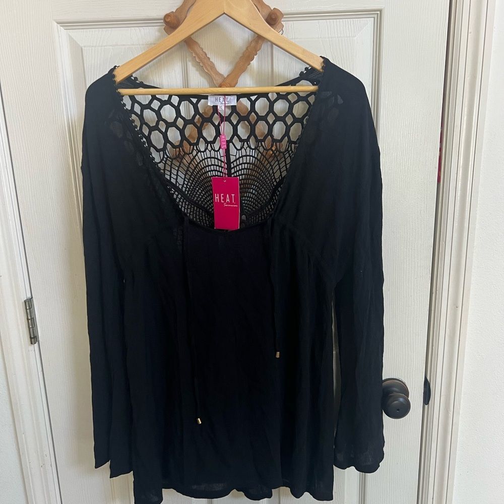 Heat Swimwear Black Crochet Back Tie Cover up XL new with tags, Resortwear, Pool